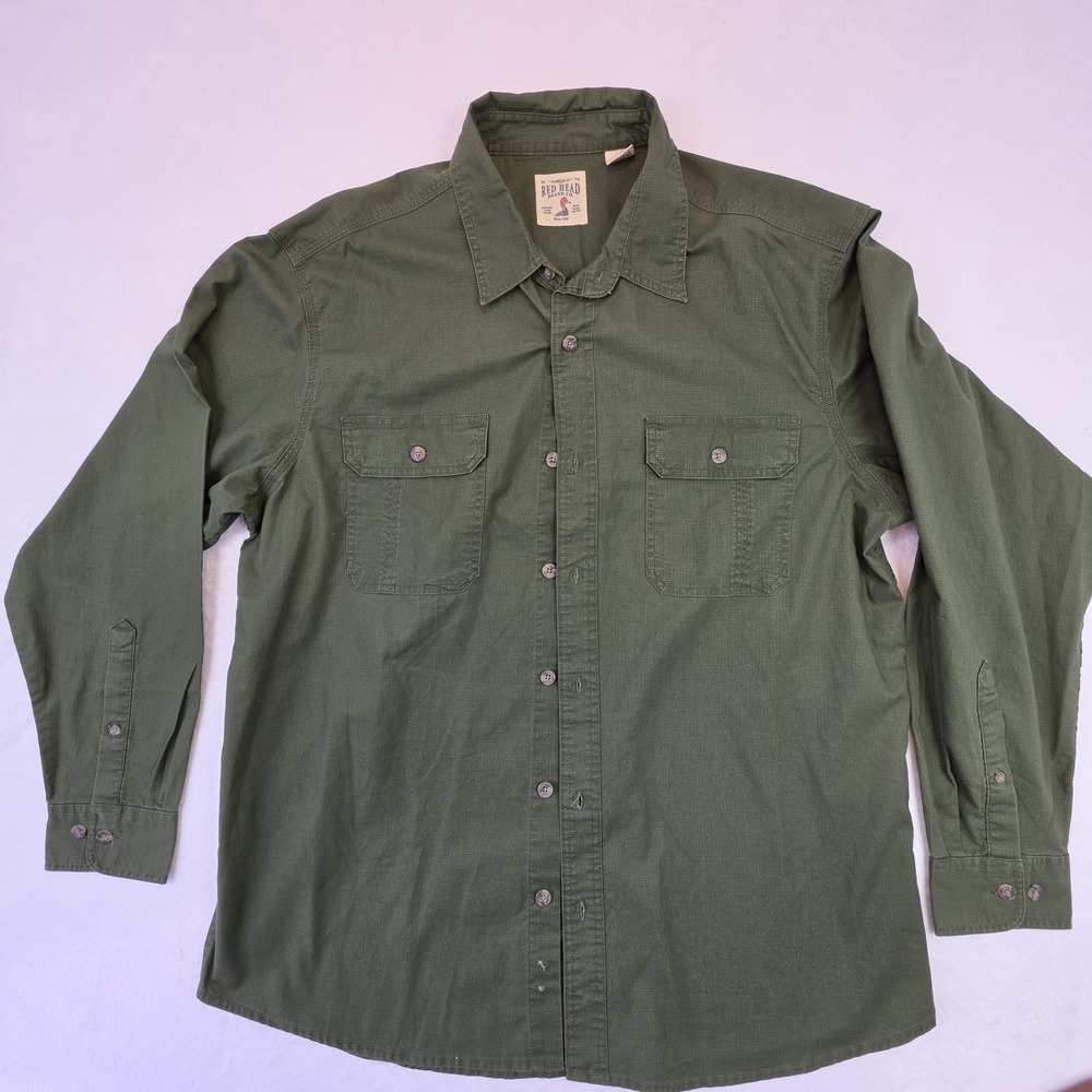 Red Head Shirt Mens XL Olive Green Workwear Button Up Utility Outdoor Gorpcore